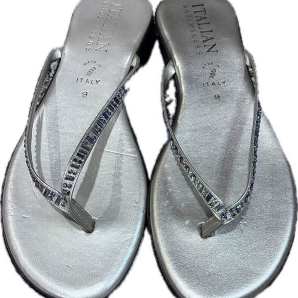 Italian Shoemakers Silver Rhinestone Sandals Size 9